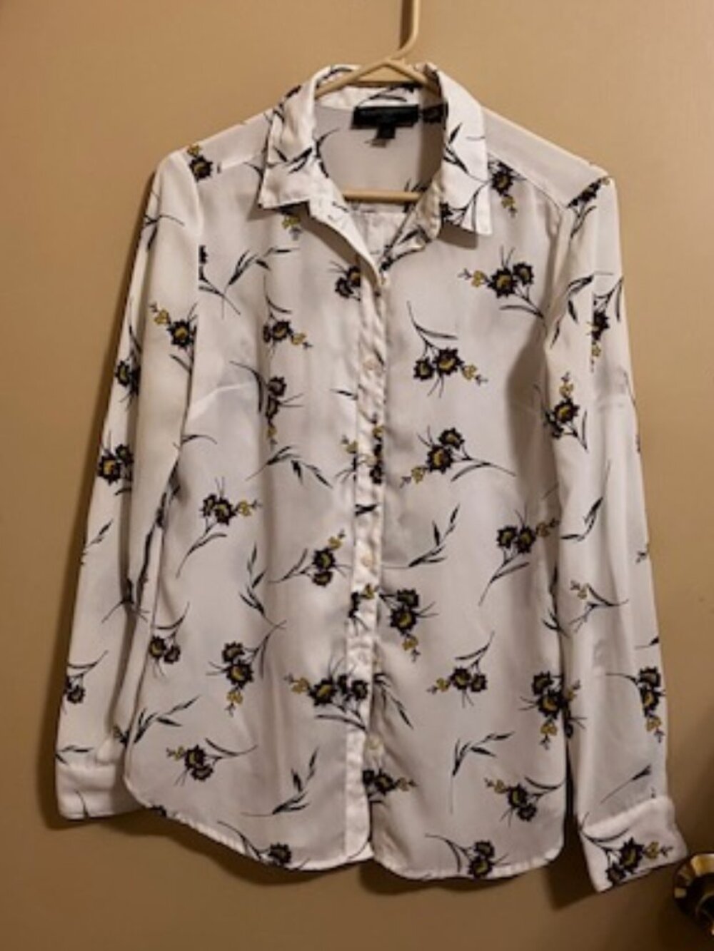 Banana Republic White Button Down Blouse with Burgundy Flowers